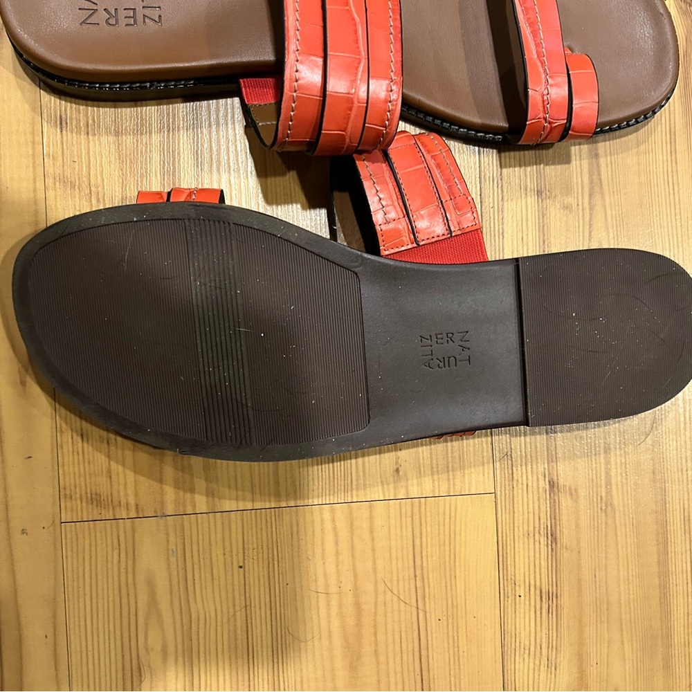 Coral Orange Croc-Embossed Slide Sandals - Picture 3 of 3